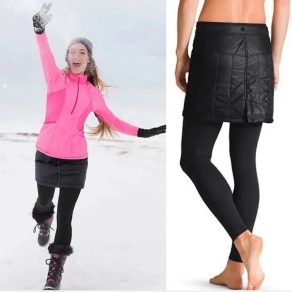 Athleta Womens Size 4 Toasty Buns Black Primaloft Quilted Mini Puffer Skirt